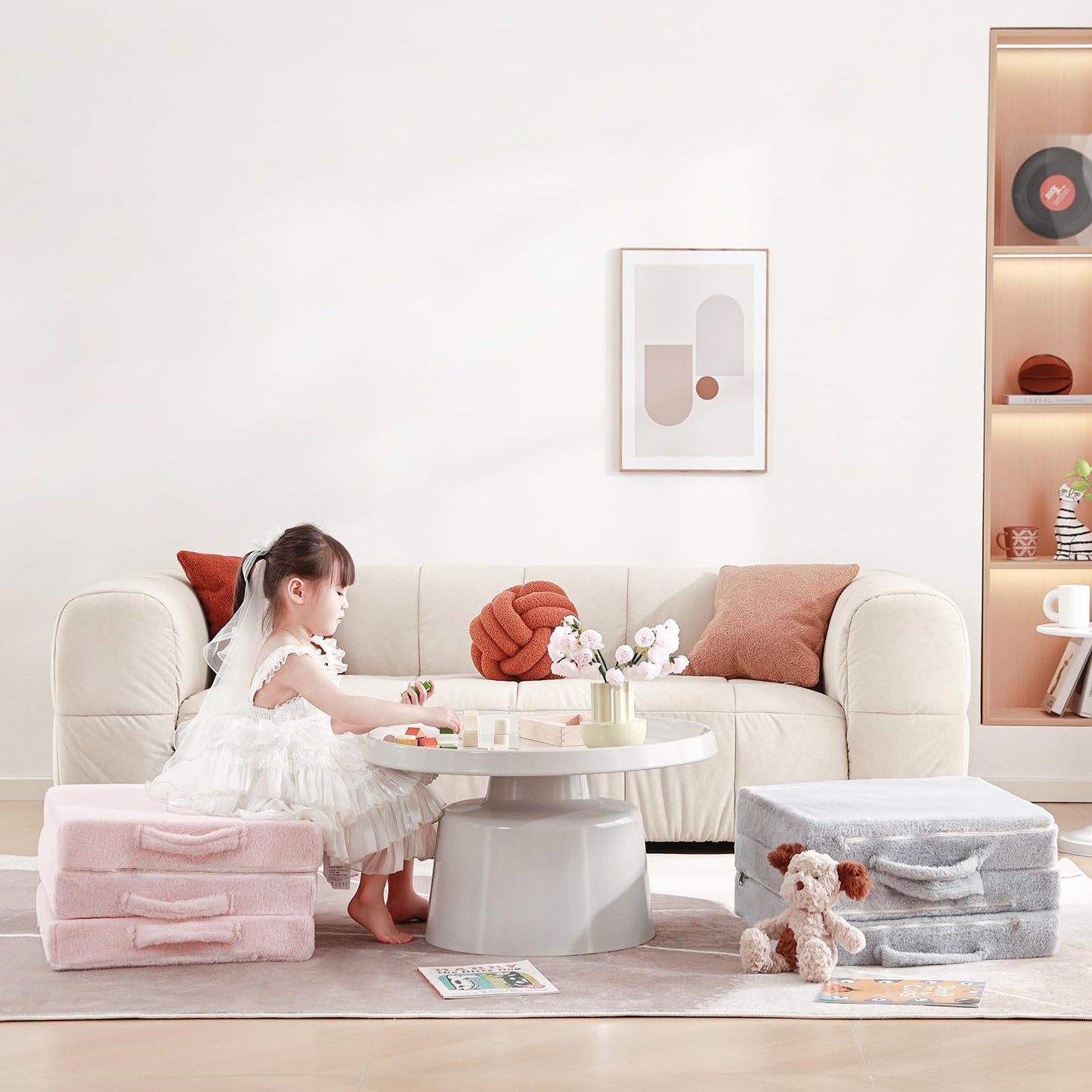 Givjoy Foldable Floor Mattress for Kids, Toddler Washable Tri Folding Floor Nap Mat for Sleeping Daycare, Child Trifold Futon Sofa Bed with Storage Bag for Playroom, Bedroom, Girls and Boys