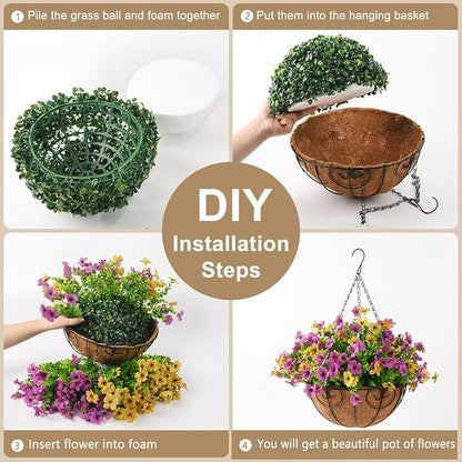 Artificial Faux Hanging Plants Flowers Basket for Spring Outdoor Decoration, Fake Silk Daisy in Planter Realistic UV Resistant Look Real for Porch Home Patio Balcony Yard(Purple Yellow)