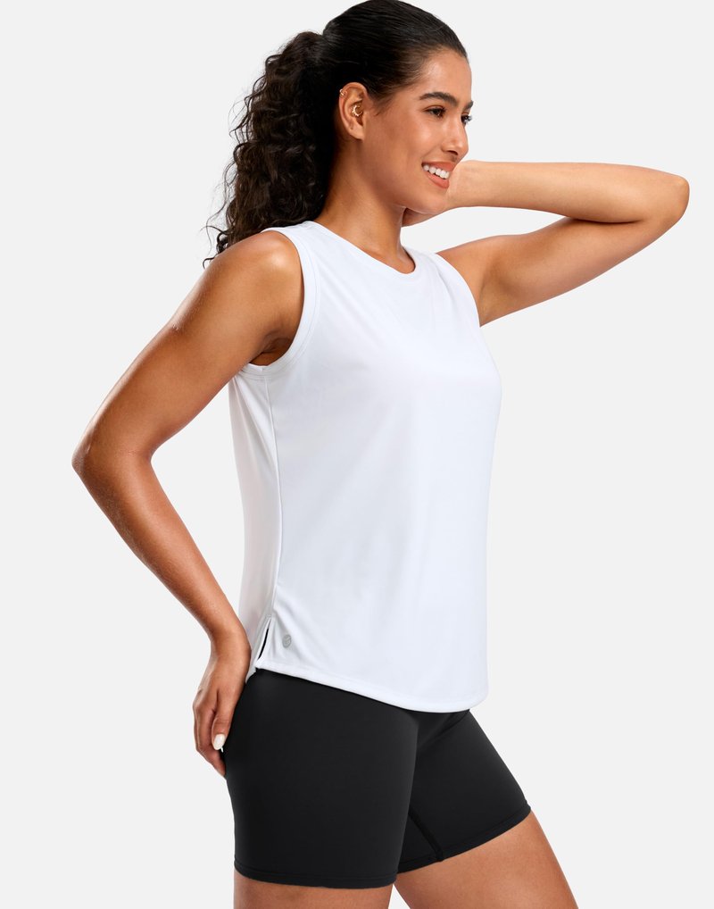 G Gradual Women's Sleeveless Workout Tops Lightweight High Neck Tennis Yoga Shirts Running Athletic Tank Tops for Women(White,L)