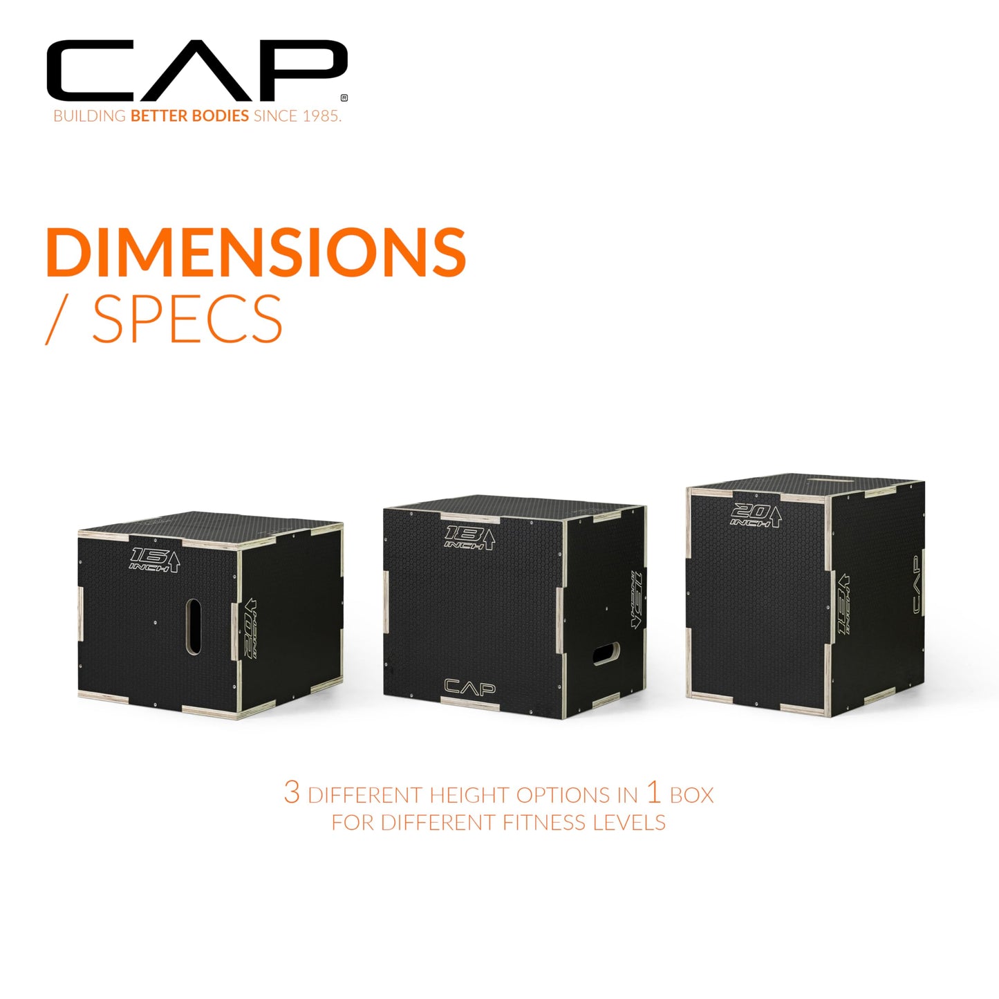 CAP Barbell 3-in-1 Rubber Textured Plyometric Box 20in x 18in x 16in