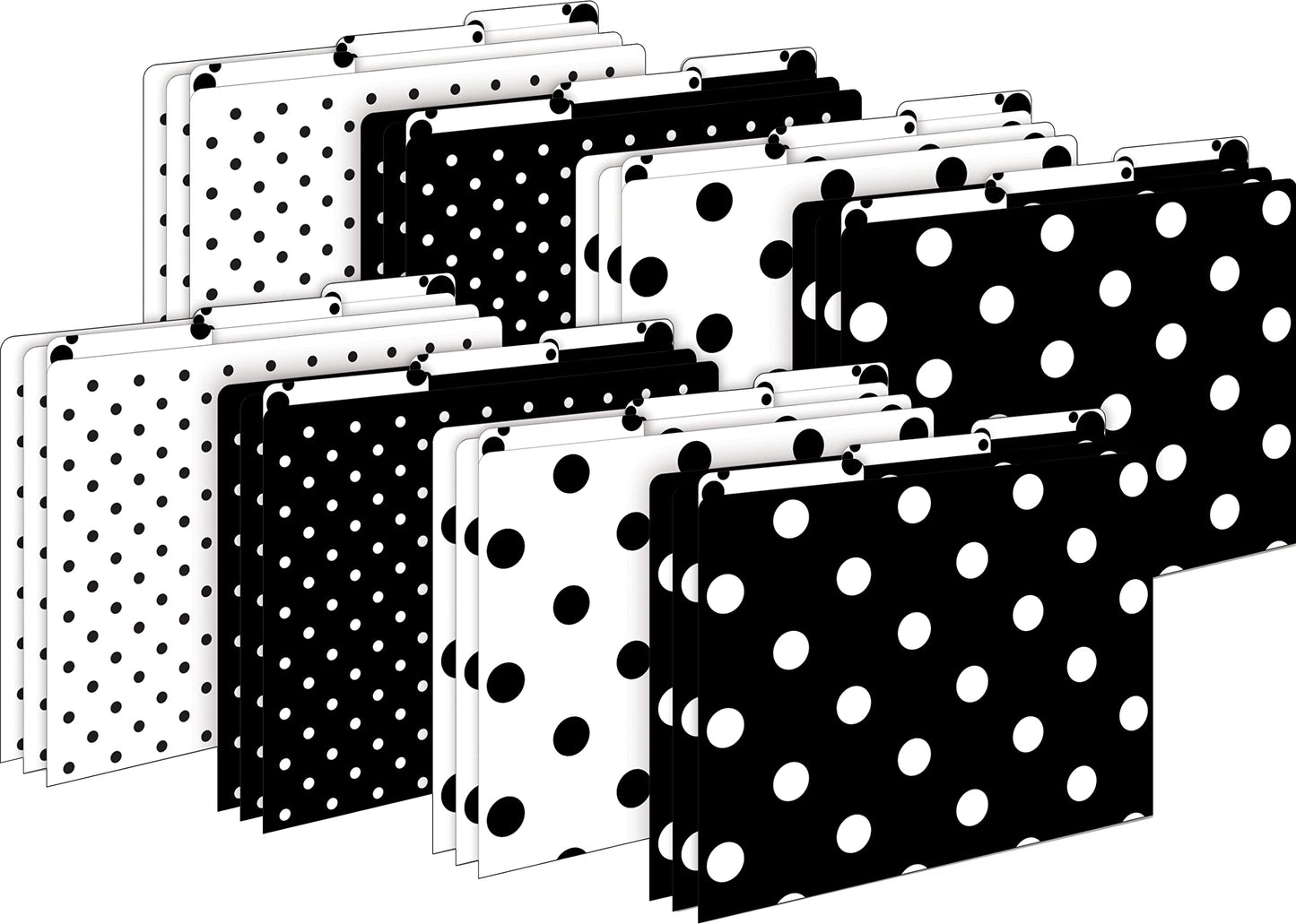 Barker Creek File Folders - Set of 24 Black & White Dot Letter Size Folders, 14pt Stock, Multi-Design Set, 1/3 Cut Tabs, Reversible, Home, School and Office Supplies (4378)