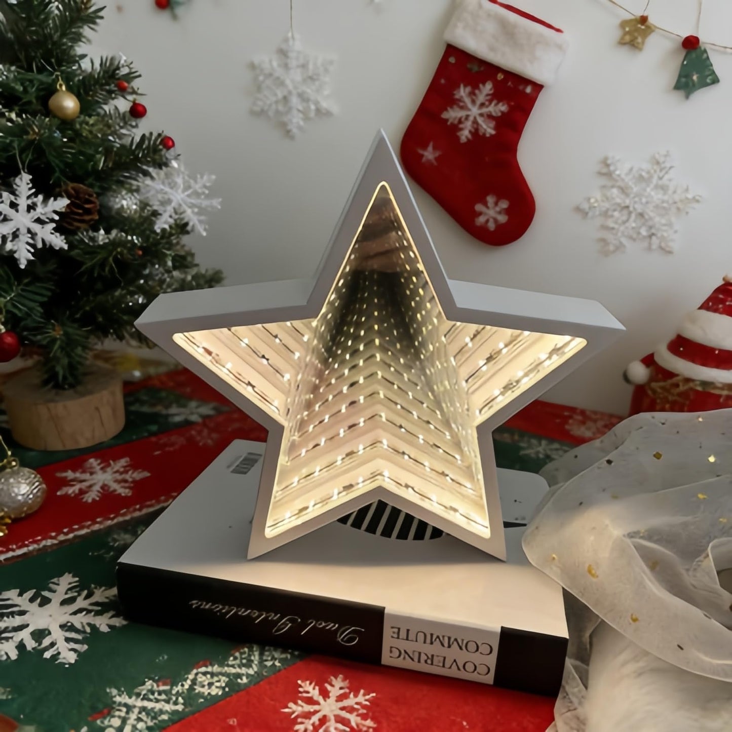 Infinity Mirror Tunnel Star Neon Sign LED Night Light， 3D Tunnel Lamp Desktop Lamp for Party Home Decor (Five-Pointed Star)