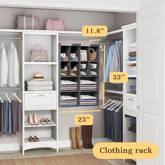 4 Tier Hanging Closet Organizer, 12 Compartments Sweater Organizer