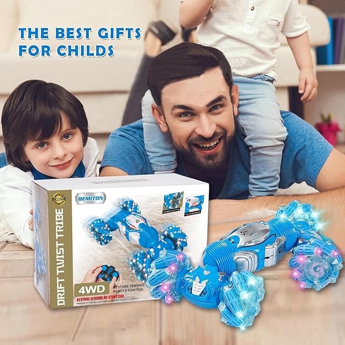 BEMITON Boys Aged 6-12 Birthday Gift Ideas- Gesture Sensing RC Stunt Car Toy for Kids Hand-Controlled 2.4Ghz Remote Control Twist Cars 4WD All-Terrain Off-Road Vehicle