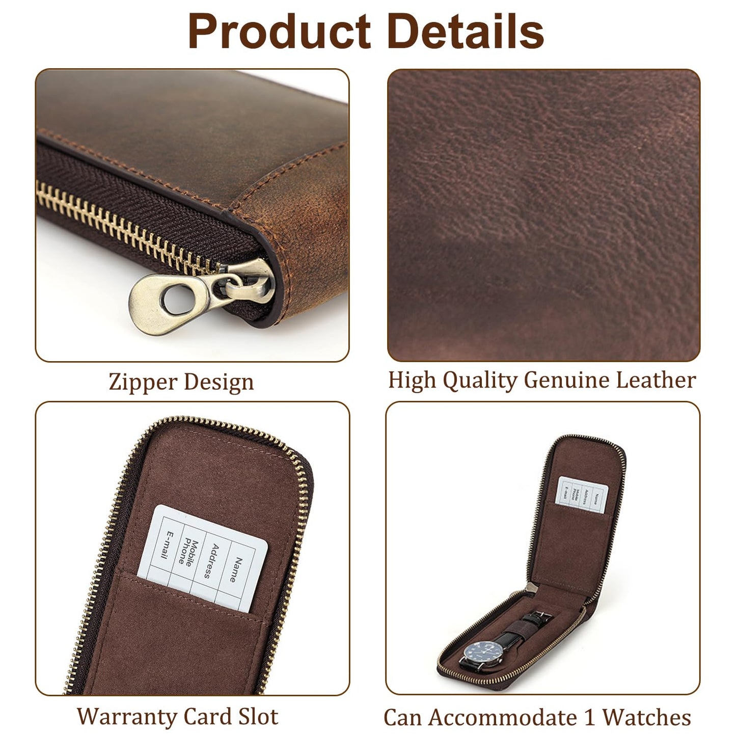 Acidea Genuine Leather Watch Travel Case, Travel Watch Case for Men, Portable Watch Travel Pouch, Watch Storage Organizer Men's Accessories