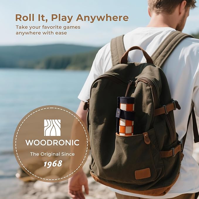 Woodronic 3 in 1 Travel Chess Checkers Backgammon Set Roll-up Leather Backgammon Game Set with 32 Pearl Textured Pieces and 5 Dices Portable Travel Strategy Board Game Set for Adult Navy Blue