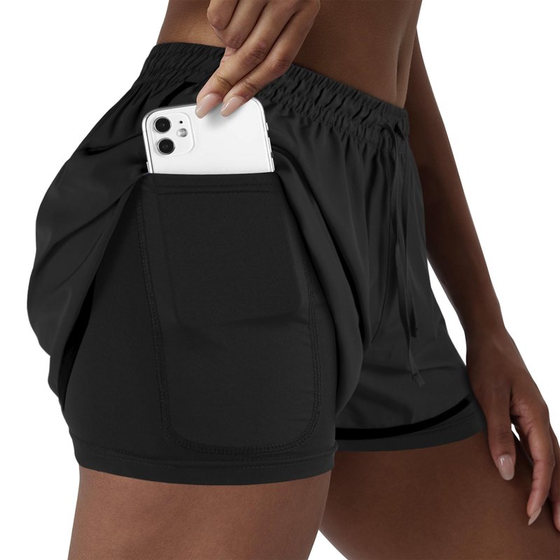 Yevrimow Women's 2 in 1 Running Shorts for Gym Yoga Workout Athletic Shorts High-Waisted Shorts with Liner Pockets Yellow-M