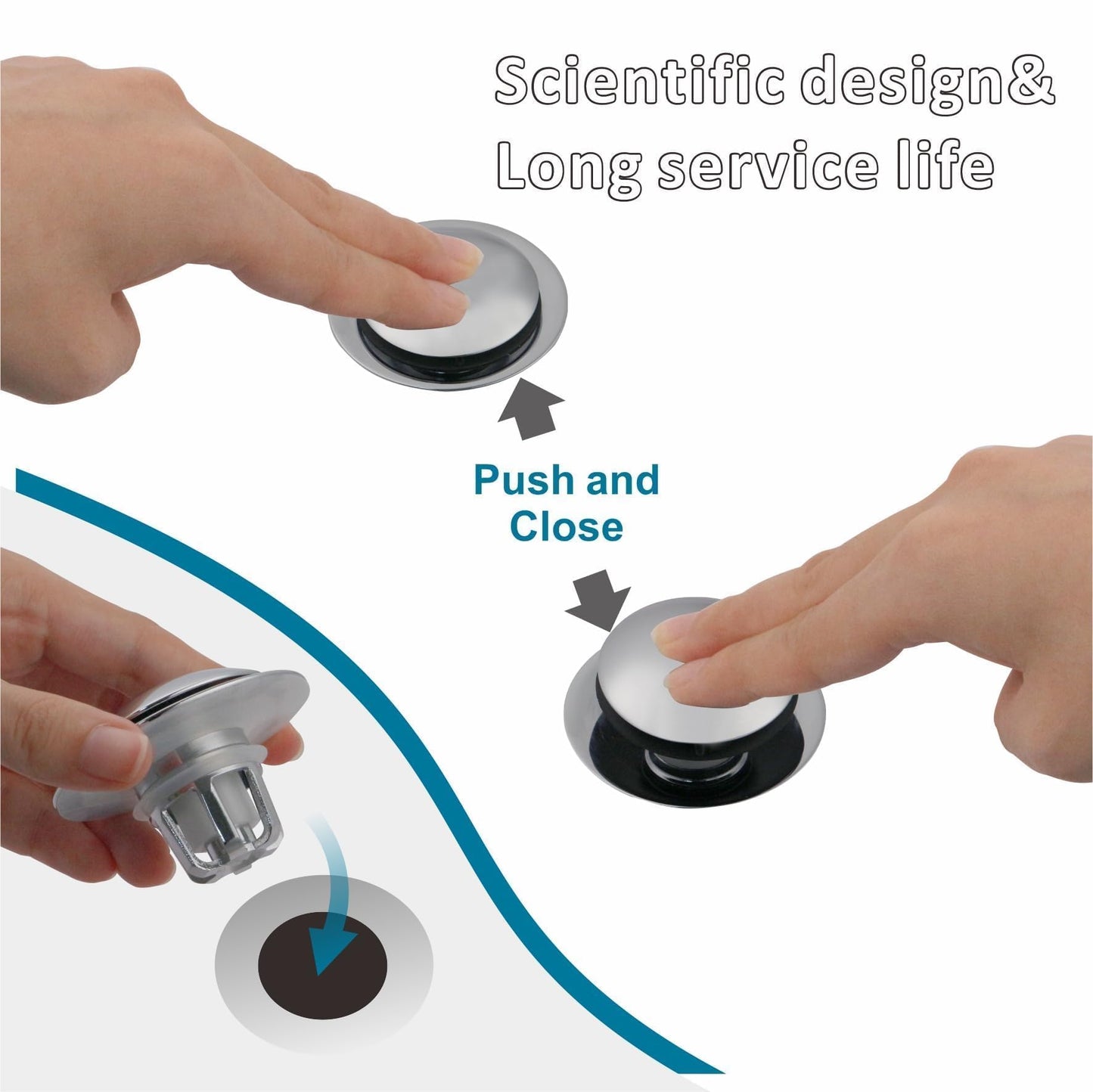 Chrome Bathroom Sink Drain Stopper,Welsan Universal Pop-Up Drain Stopper Plug Strainer with Hair Catcher for 1 1/8"-1 1/2" Drain Hole,Anti-Clogging Design Chrome Plated