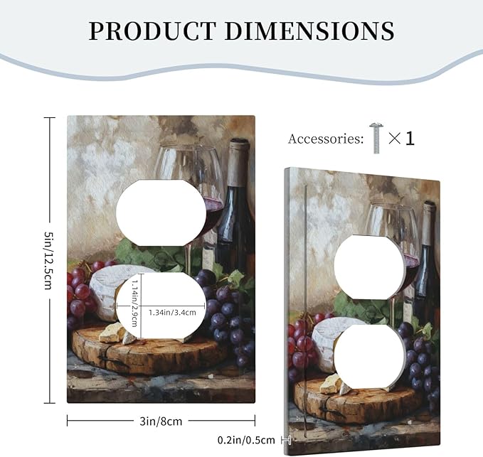Decorative Art Light Switch Covers Wineglass & Artisanal Cheeses 1 Gang Single Duplex Outlet Wall Plate Switchplate Electrical Faceplate for Home Decor