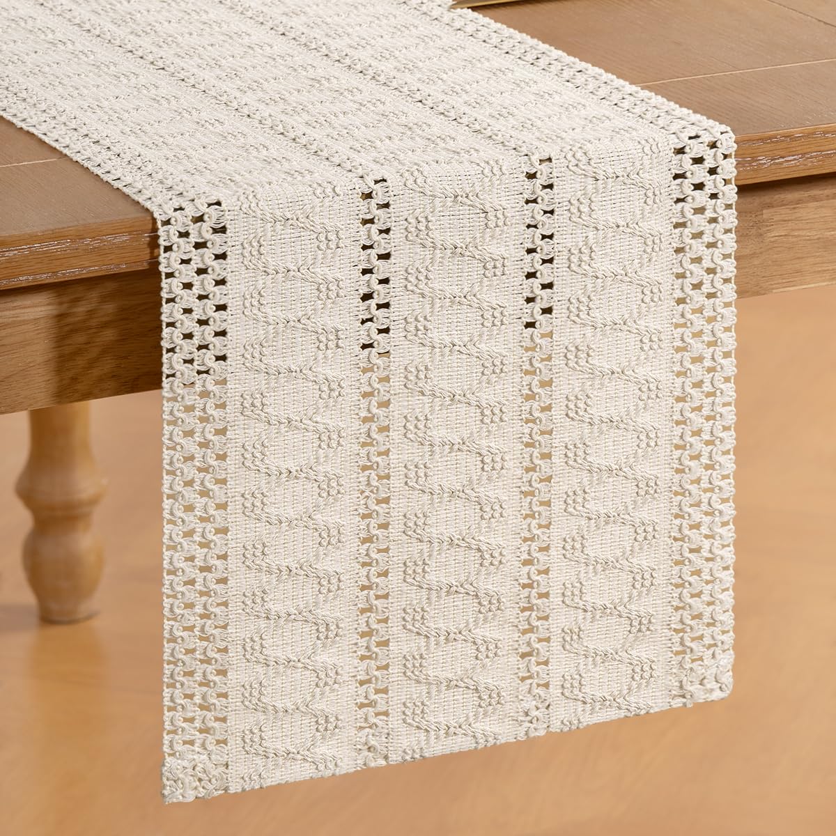 Socomi Boho Table Runner Summer Farmhouse Rustic Macrame Seasonal Long Woven Cotton Linen Small Coffee Dining Kitchen Table Runner for Dresser Scarf Holiday Home Decor 36in Beige