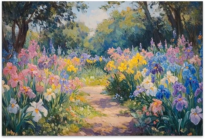 Yesad Colourful Iris Pictures, Wildflower Prints Floral Wall Art Flower Poster Botanical Neutral Art Farmhouse Wall Décor for Living Room Bedroom Kitchen Vintage Wall Art (Unframed,24”x16”,Iris)