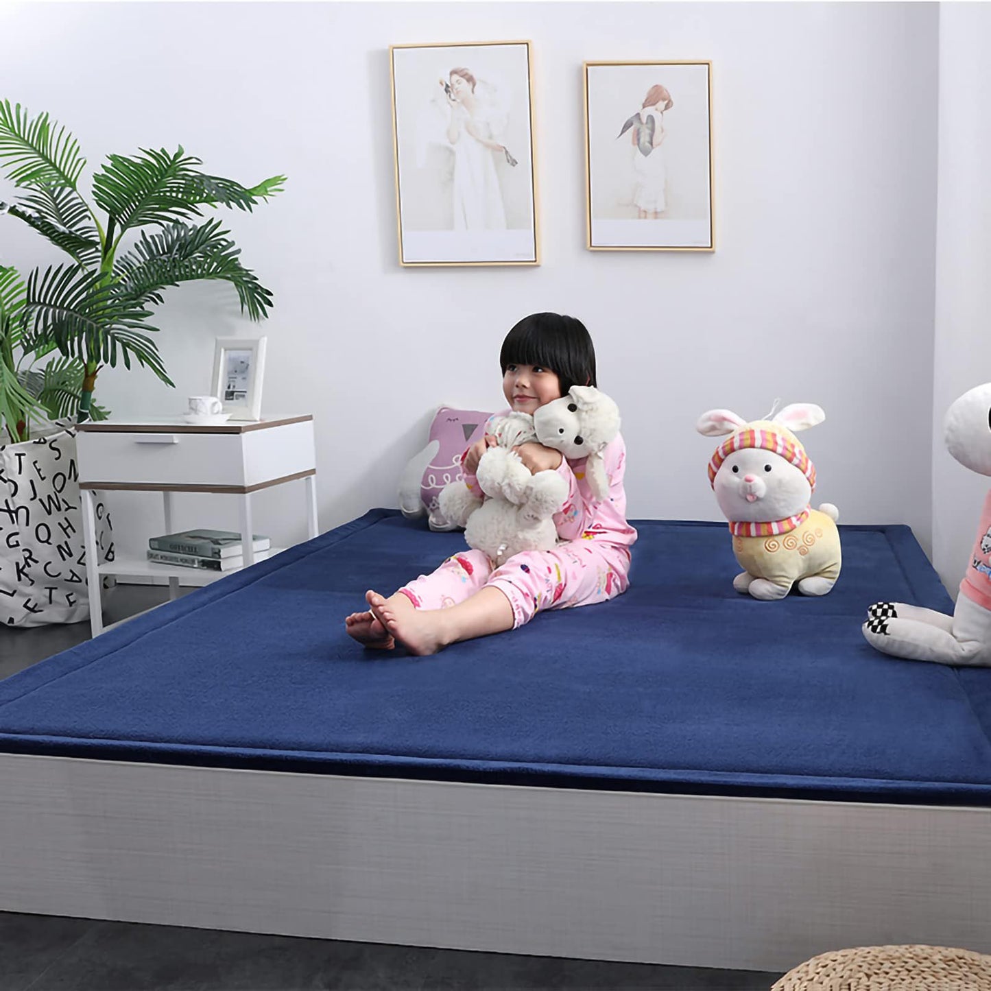 Eanpet Soft Tatami Area Rug Pad Non-Slip Memory Foam Carpet Large Playmats for Kids Crawling Non-Skid Doormats Living Room Bedroom Women Gym Mat (Navy Blue)