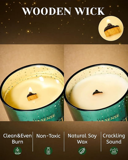 M&SENSE Pine Forest Christmas Candles, Large Winter Scented Soy Candles, Cracking Wooden Wick 18oz 100 Hours Long Lasting Clean Burn, Luxury Holiday Gifts for Relaxation, Stress Relief