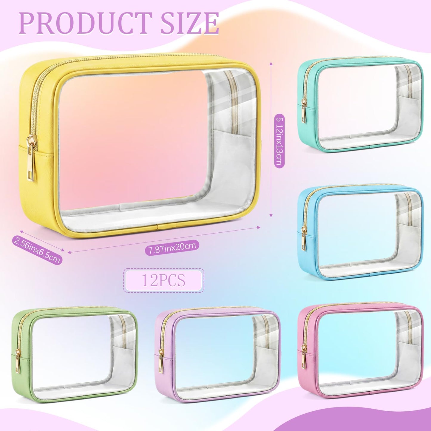 Abbylike 12 Pcs Clear Makeup Bags Bulk PU Leather Portable Travel Cosmetic Case Small Toiletry Bag with Zipper Car Console Organizer Waterproof Pouch for Women Birthday Gifts (Macaron Colors)