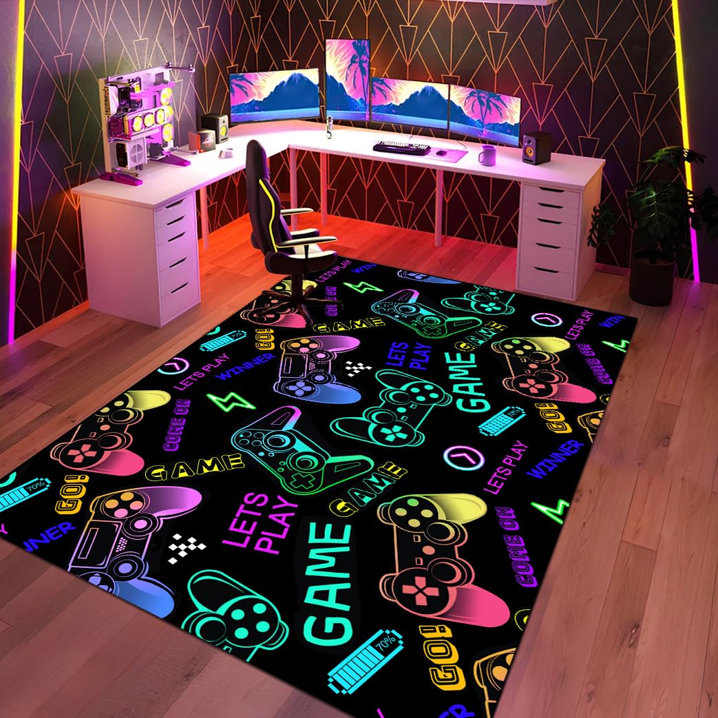 Gaming Area Rugs for Boys Cool Gamer Rugs Teens Large Video Games Carpets for Bedroom Game Console Decorative Floor Mats for Playroom 60" x 39"