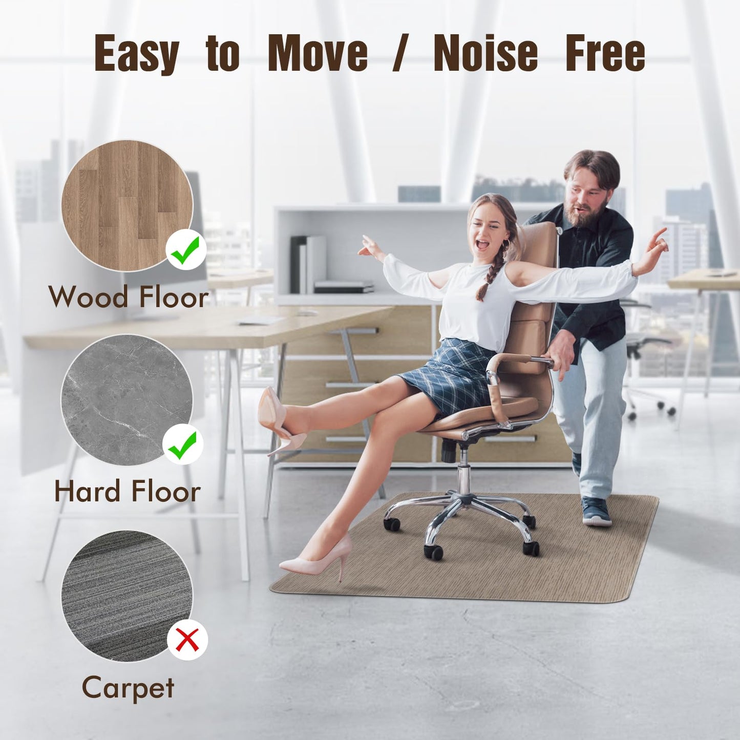 Blvornl Office Chair Mat for Hardwood Floor, 36" x 48" Desk Chair Mat for Hard Wood and Tile Floor, Large Anti-Slip Hard Floor Protector Rolling Chair Mat, PVC Mat Desk Rug for Office Home, Dark Brown