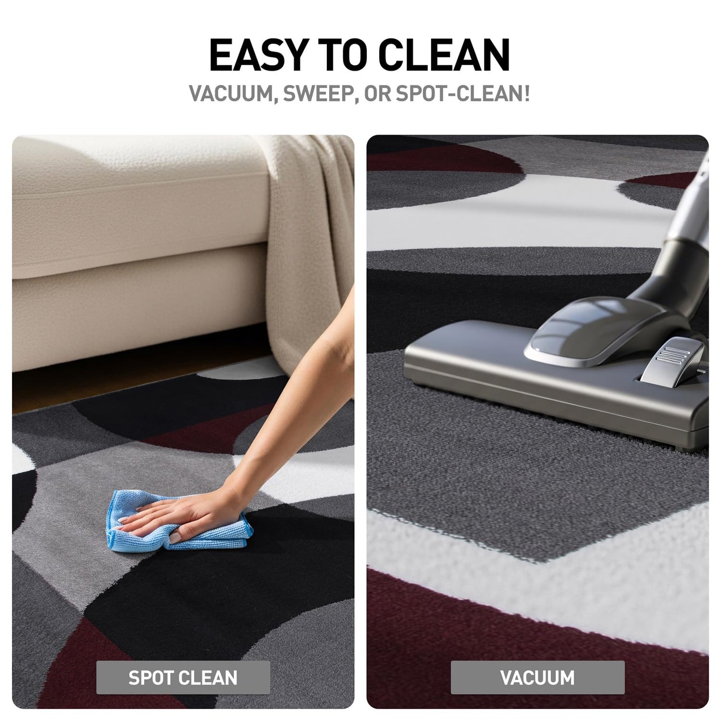 Rugshop Burgundy Hallway Runner Rug, Modern Circles, Non-Shedding, Durable for Hallway, Entryway and Kitchen, 2' x 10'