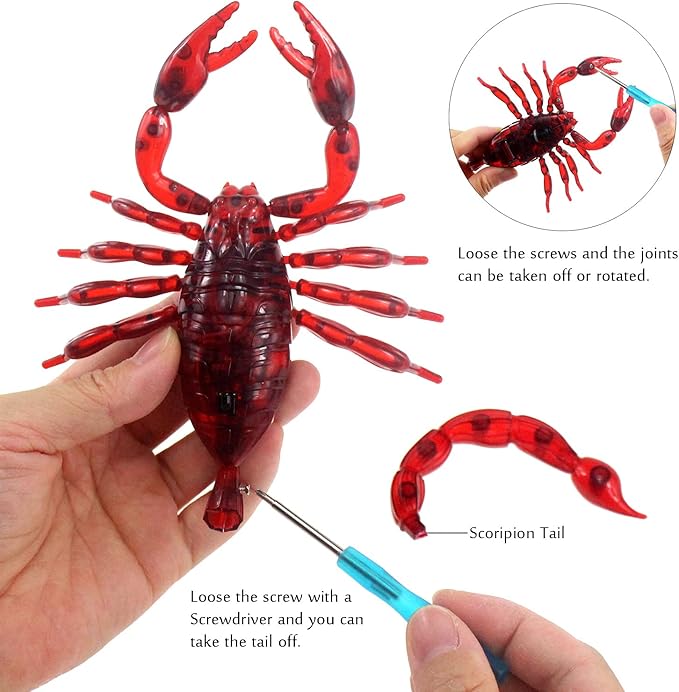 Tipmant Simulation RC Scorpion Remote Control Animal Vehicle Car Electric Scary Trick Prank Toy Halloween Kids Gift (Red)
