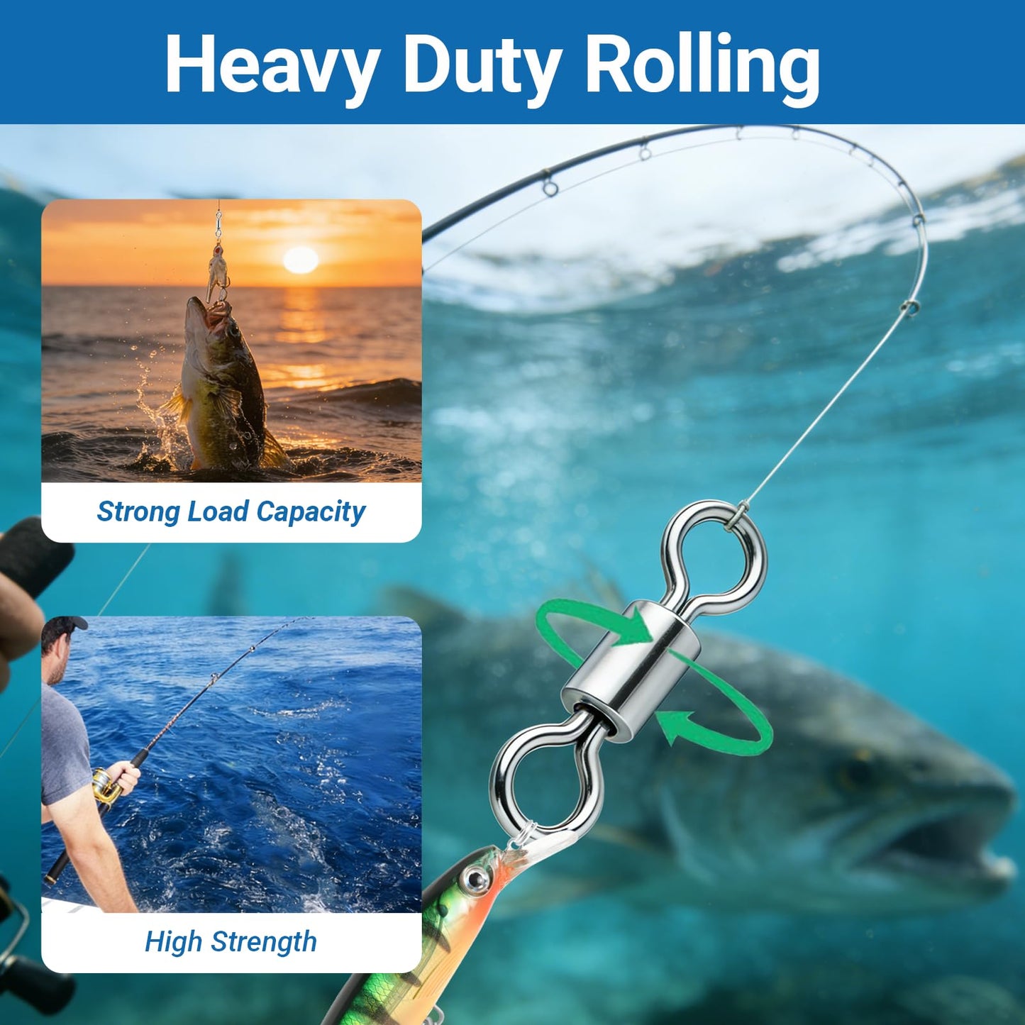 QISHUO High Strength Fishing Swivel Saltwater Heavy Duty Barrel Swivel Snap Stainless Steel Swivels Fishing Connect SUS304#2/0 25pcs 551lb