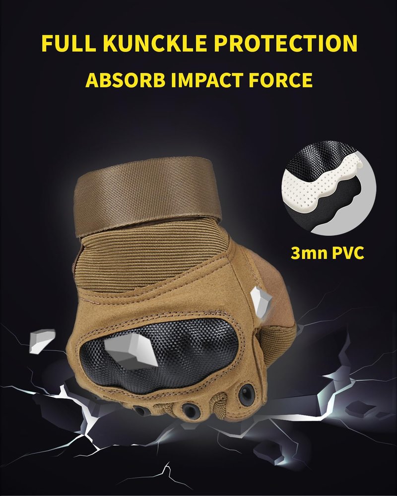 Liovoras Tactical Gloves for Men, Shooting Motorcycle Gloves Hard Shell Knuckle Protection Leather Palm for Riding Airsoft Paintball Climbing Training - Tan, Size XL