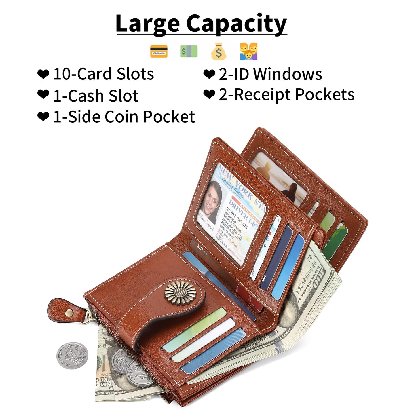 SENDEFN Small Womens Wallet Leather Bifold Card Holder RFID Blocking with Zipper Coin Pocket