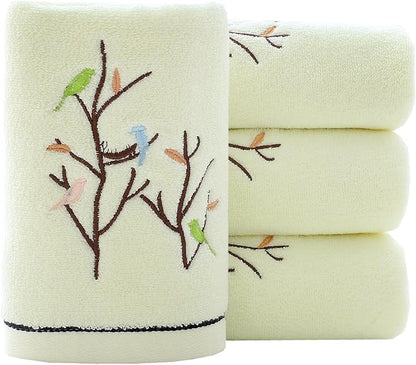 Pidada Hand Towels Set of 4 Embroidered Bird Tree Pattern 100% Cotton Absorbent