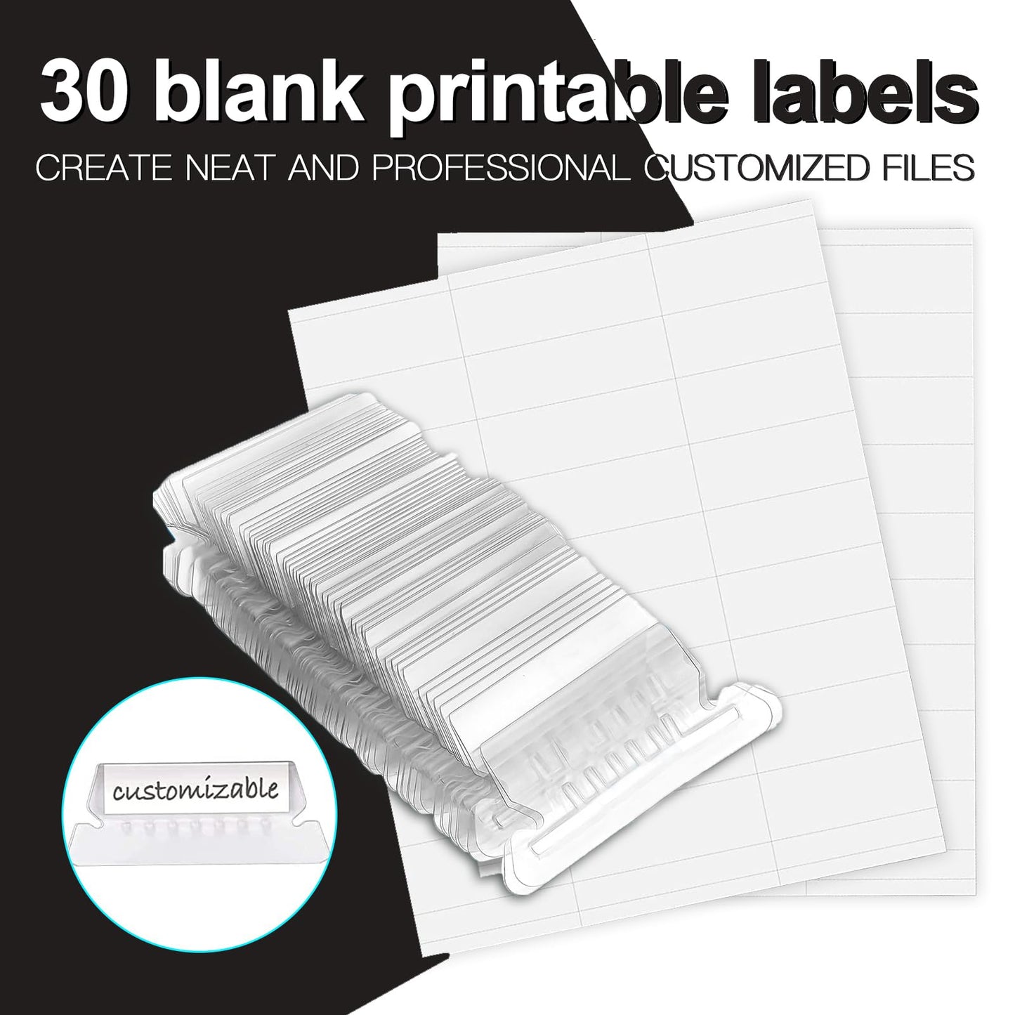 HERKKA Hanging File Folders, 30 Pack Reinforced Letter Size Hanging Folders, Designed for Bulky Files, Filing Cabinet, 1/5-Cut Adjustable Tabs (Black)