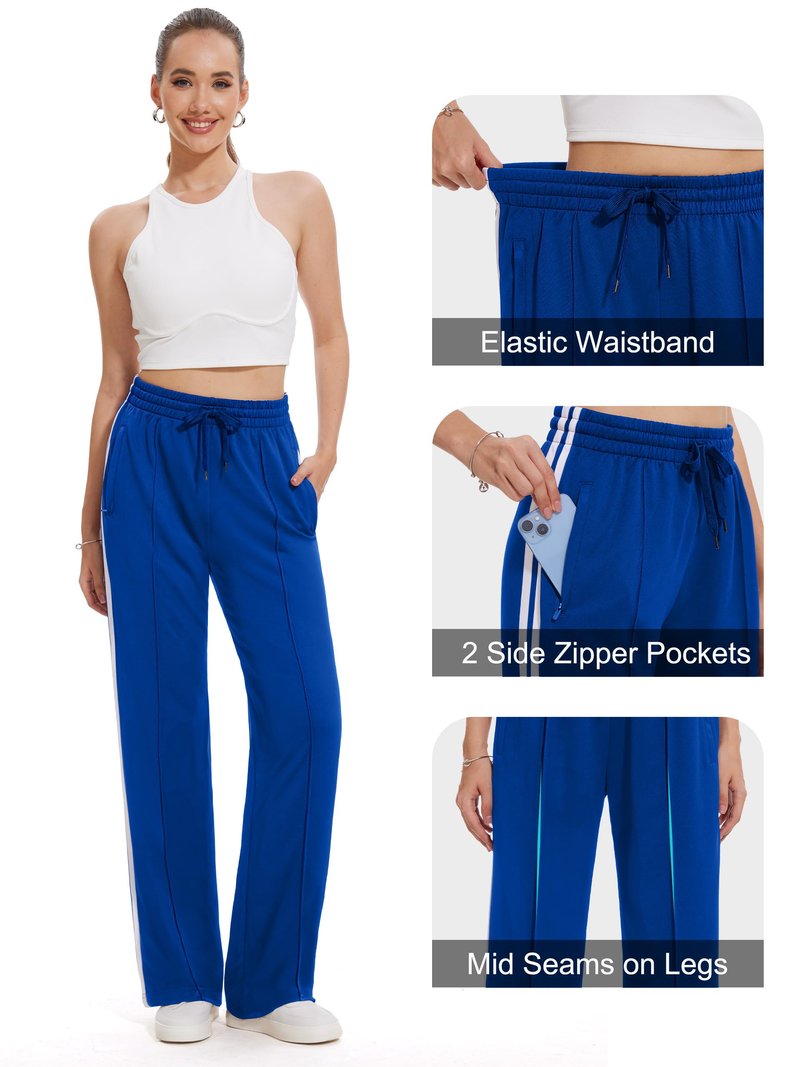 Tapata Tall Women's 34" Inseam Active Track Pants Striped Loose Fit Running Sporty Bottoms Travel Athletic Jogging, Blue, XL