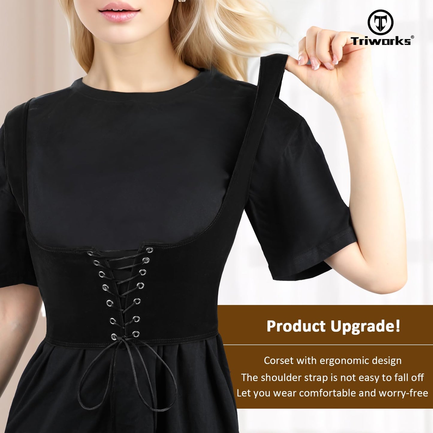 TRIWORKS Lace Up Corset Bustier Women's Waist Trainer Belt Tank Steampunk Underbust Velvet Corset