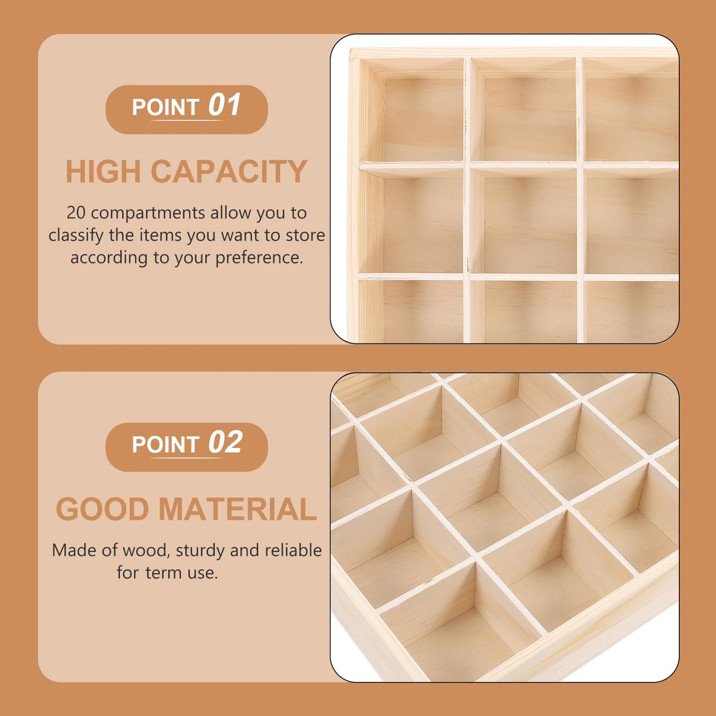Ciieeo Wooden Drawer Organizer Box 13.38X10.62X1.96In Multi-Compartment Storage Divider for Socks Underwear Keys Home Closet Organization
