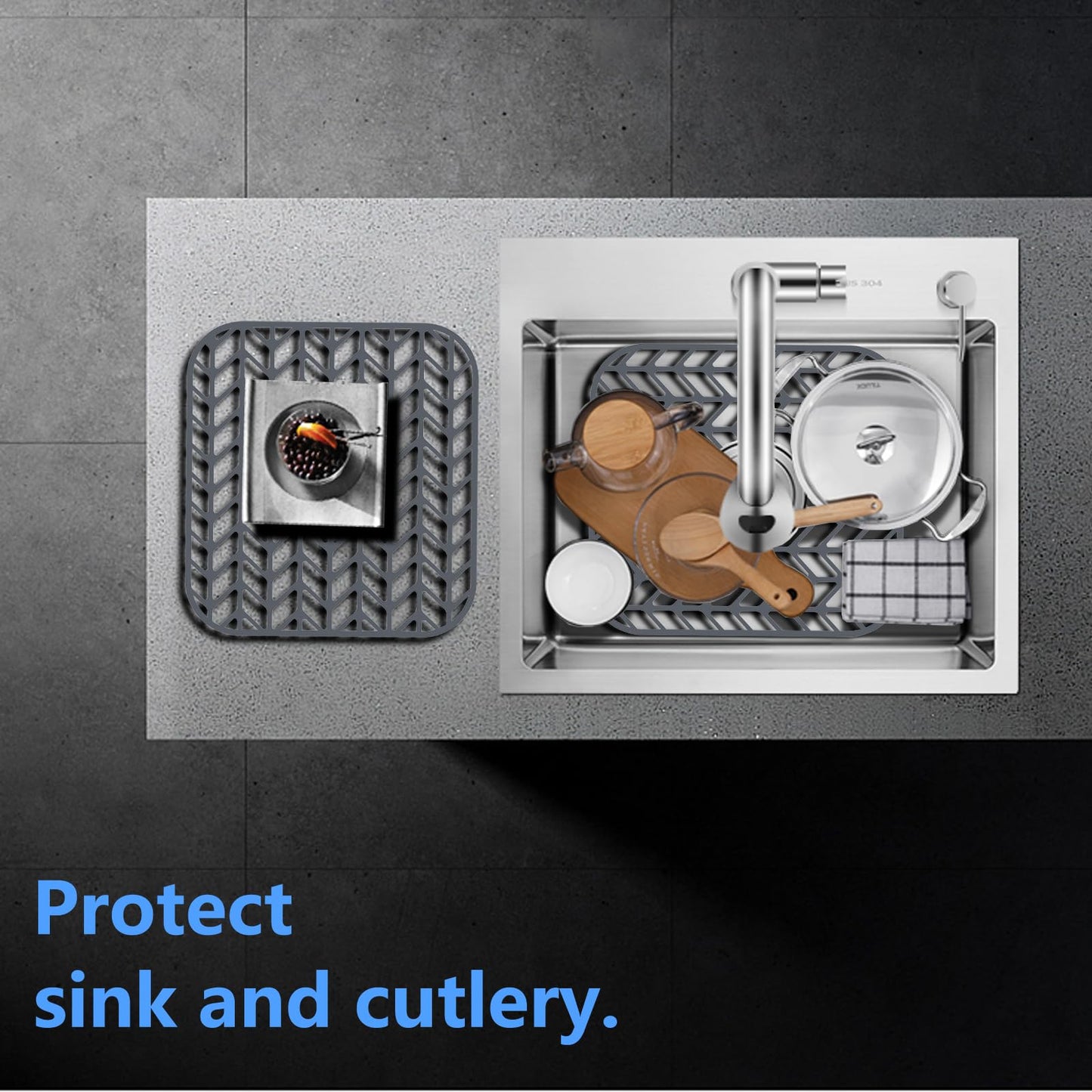 JIUBAR Sink Protectors for Kitchen Sink 12"x11"Silicone Sink mat 2pcs