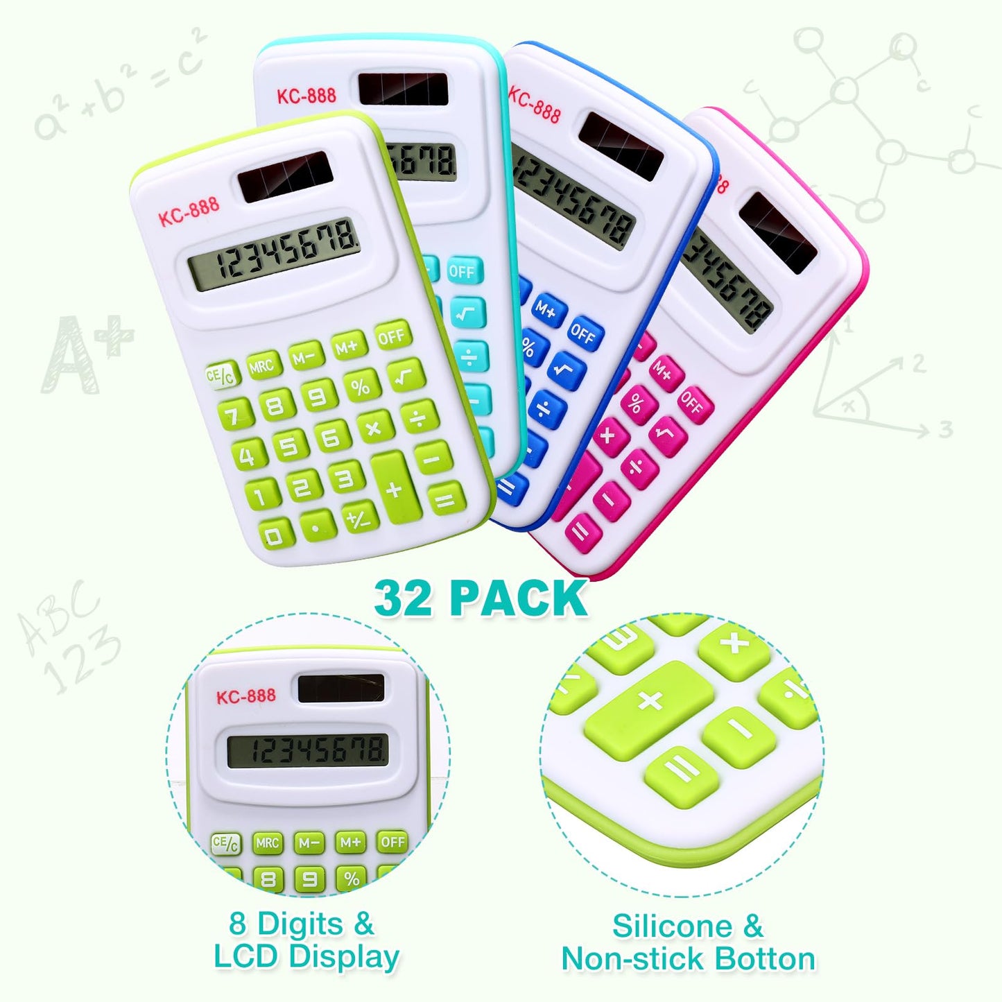 Yunsailing 96 Pcs Pocket Calculators Bulk Mini 8 Digit Handheld Calculator Small Basic Standard Calculator for Students Kids Teachers School Desktop Home Office, 3 Designs (Classic)