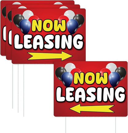 Ripeng 3 Pcs Leasing Double Sided Yard Signs with Arrow 16 x 12 Inch Yard Signs with Stakes for Outdoor Office Retail Store Restaurant Bar Hotel (Now Leasing)