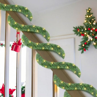 WATERGLIDE Lighted Christmas Green Garland 15FT, with Clear String Lights, Pre-lit Artificial Greenery Garlands, Plug in & Connectable Xmas Lights for Indoor Outdoor Holiday Party Decor