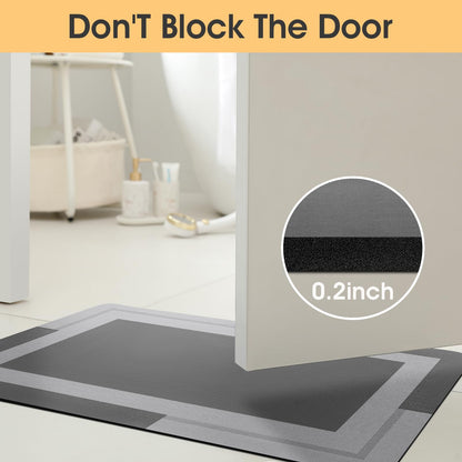 ACCUMTEK Non Slip Bath Mat, Thin Bathroom Rugs Fit Under Door, Quick Dry Bath Mats, Machine Washable Bath Rugs for Bathroom, Bathtub & Kitchen, Grey/Bordered/24 x17