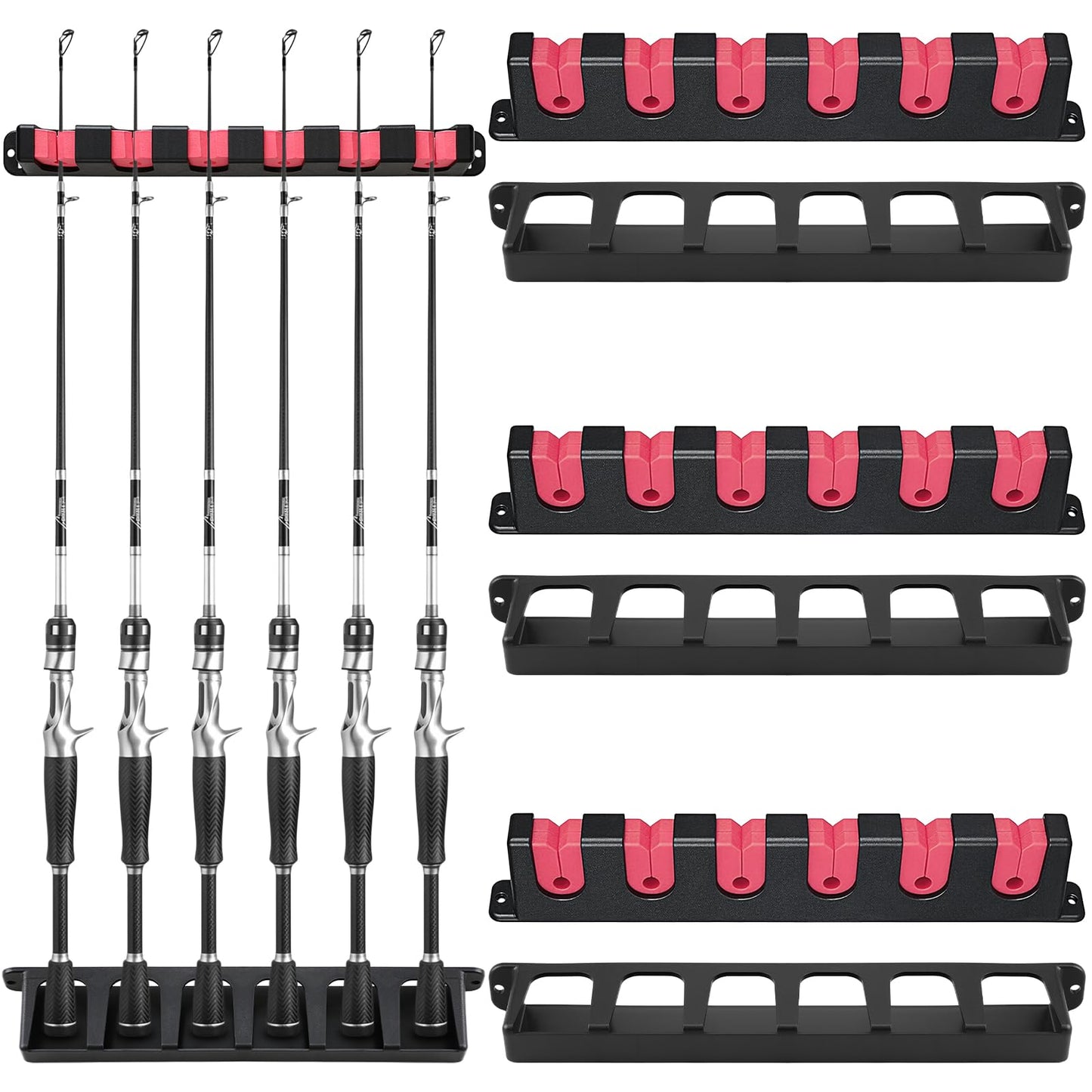 Teyva Daily 3 Set Fishing Rod Holders for 18 Garage Fishing Rod Rack Wall Mount Fish Pole Holders for Boat Room Vertical Horizontal Pole Storage Boat Accessories Gifts for Men (Vertical)