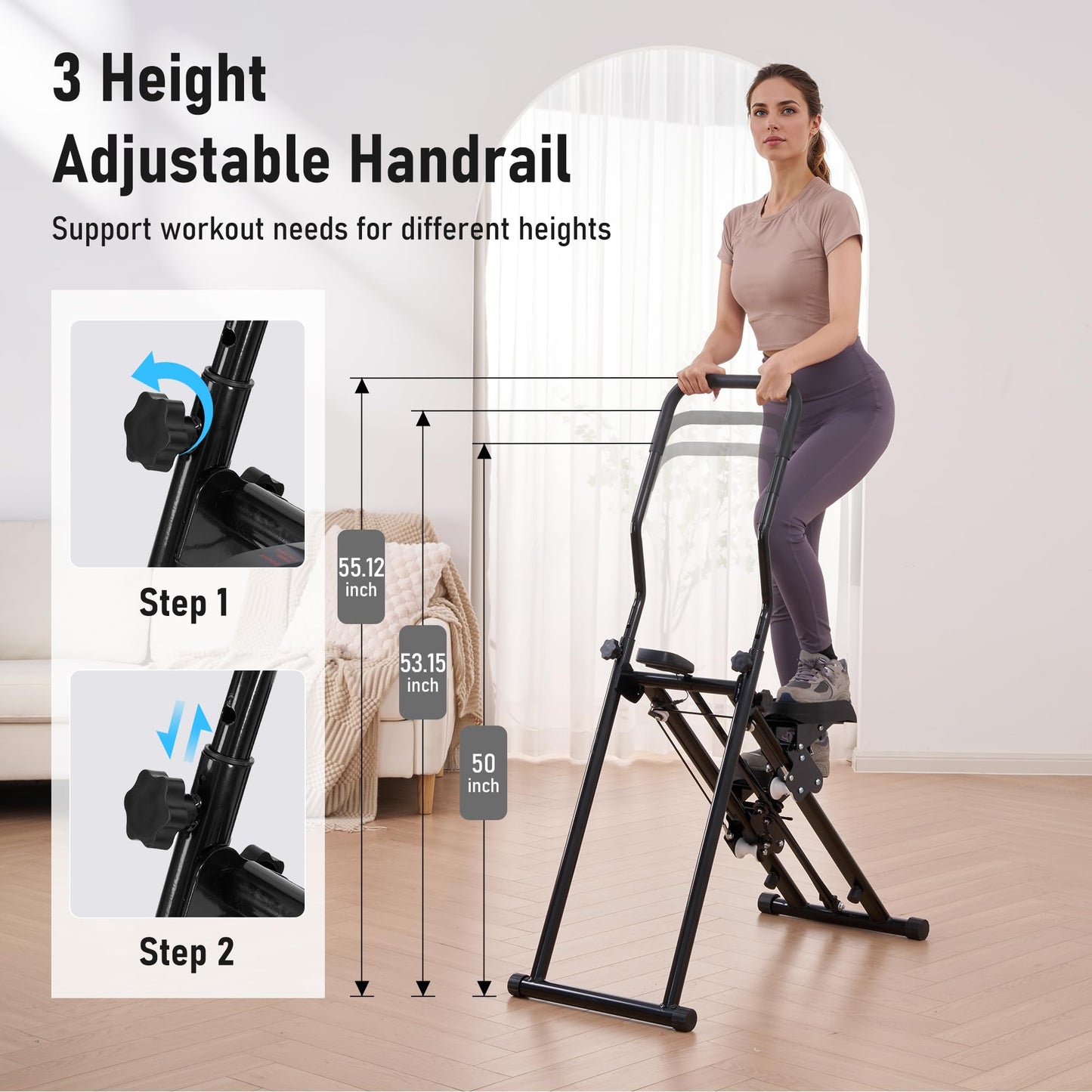 BODIOO Stair Stepper for Home Gym, Stair Climber with Adjustable Handlebar & Dual Incline Pedals, Compact Folding Cardio Exercise Climber for Full-Body Workout