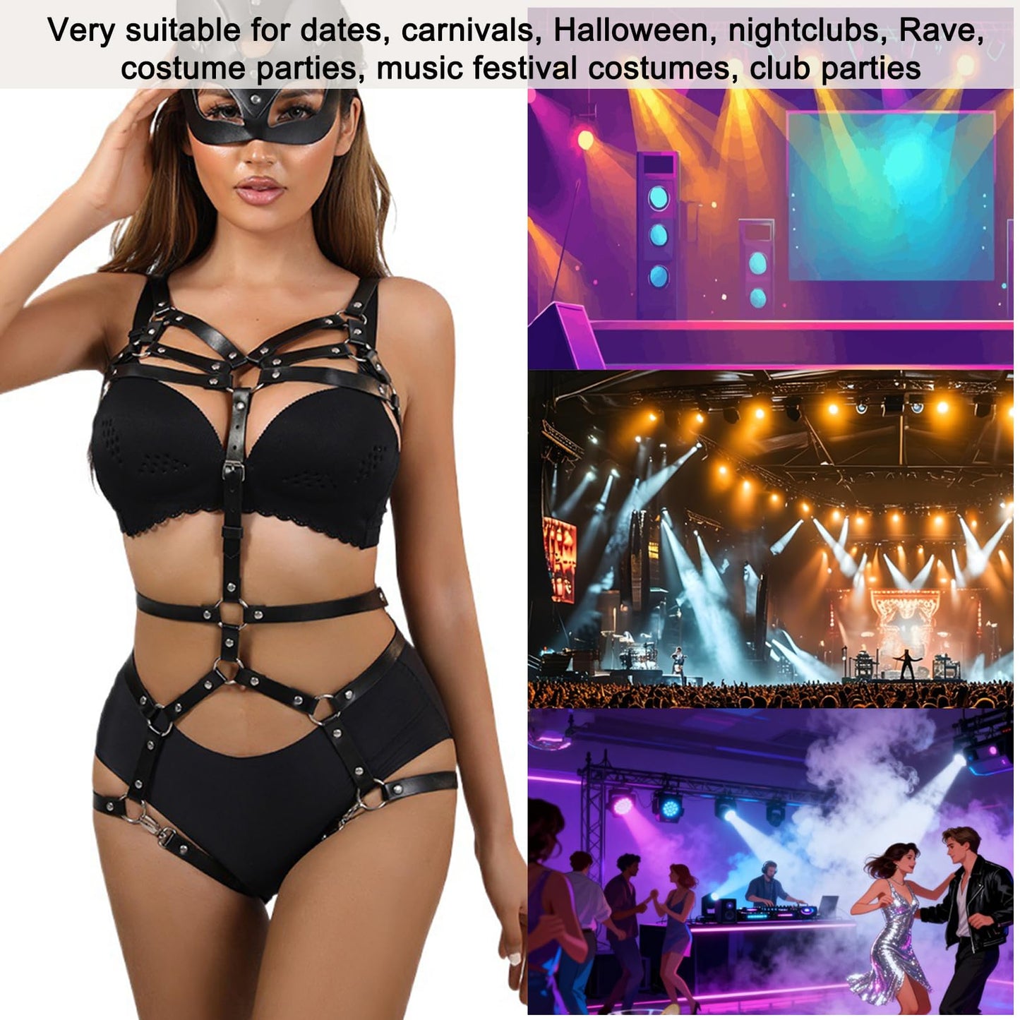 HYIJCSUC Punk Belts PU Leather Body Chain Waist Belt Womens Body Harness Belt Adjustable Leather Caged Harness Lingerie Set for Nightclub Dress Cosplay Costume Clubwear Masquerade Party