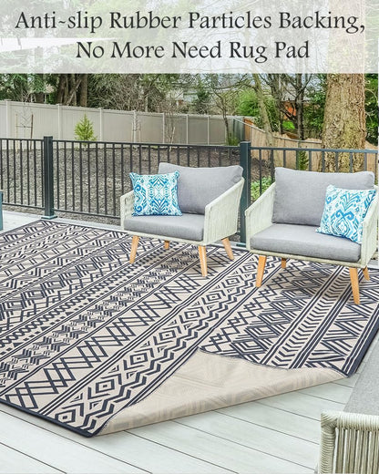Outdoor Rug Carpet 5x8 ft, Flatweave Textured Outdoor Patio Rug Non Slip Indoor Outdoor Rugs with Rubber Particles Backing Boho Outdoor Area Rug for Patio Deck Front Porch Backyard Balcony, Navy