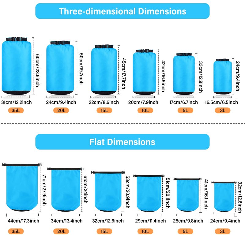 GliCraft 6 Pcs Waterproof Dry Bag Sack Lightweight Outdoor Dry Bags 35 L, 20 L, 15 L, 10 L, 5 L, 3 L Waterproof Boat Bag for Kayaking, Backpacking, Hiking, Camping Rafting(Blue)