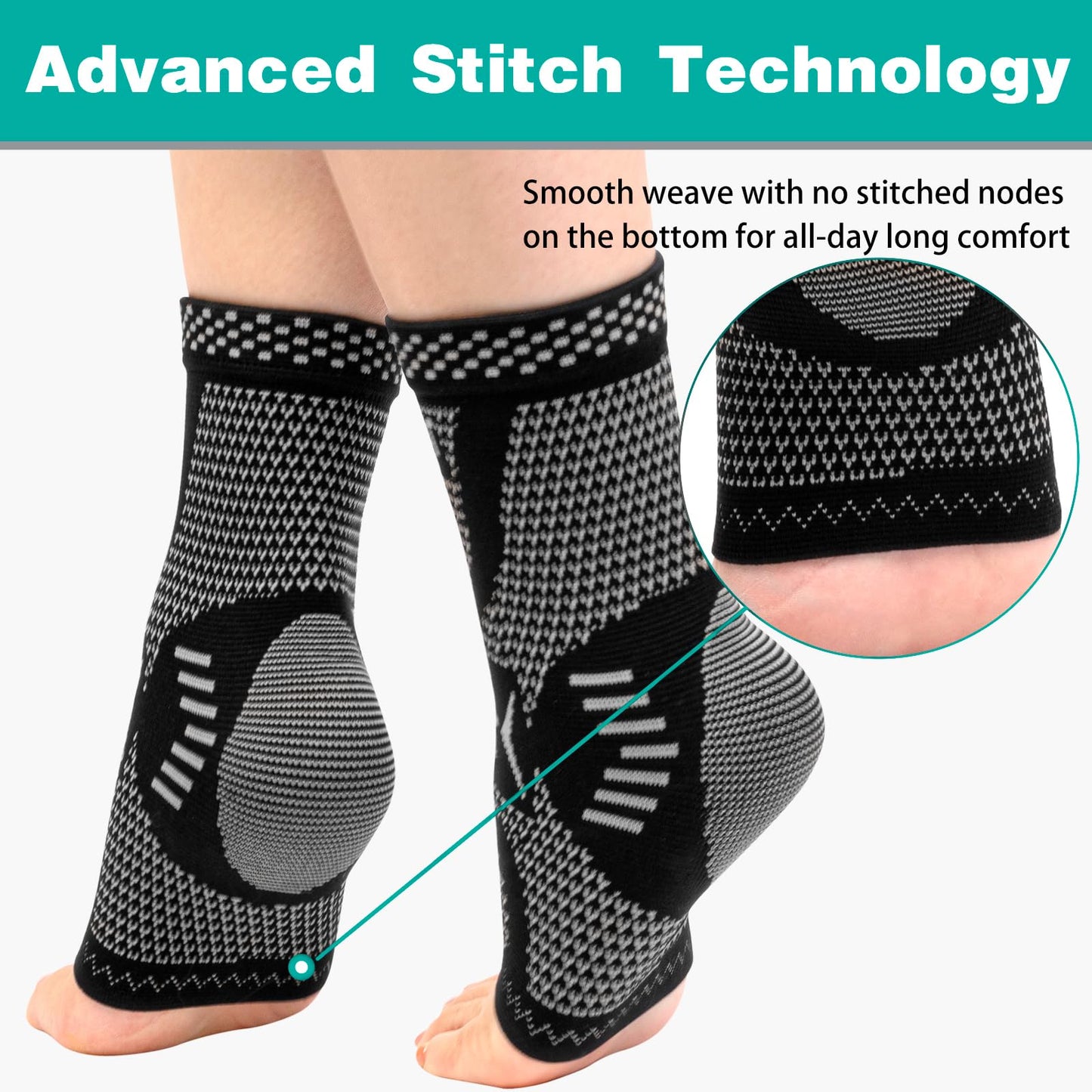 INDEEMAX Ankle Brace for Women & Men, Ankle Compression Sleeve Support Copper Infused Ankle Brace for Sprained Ankle, Plantar Fasciitis Sports, Achilles Tendonitis Pain Relief, Silver Black, M