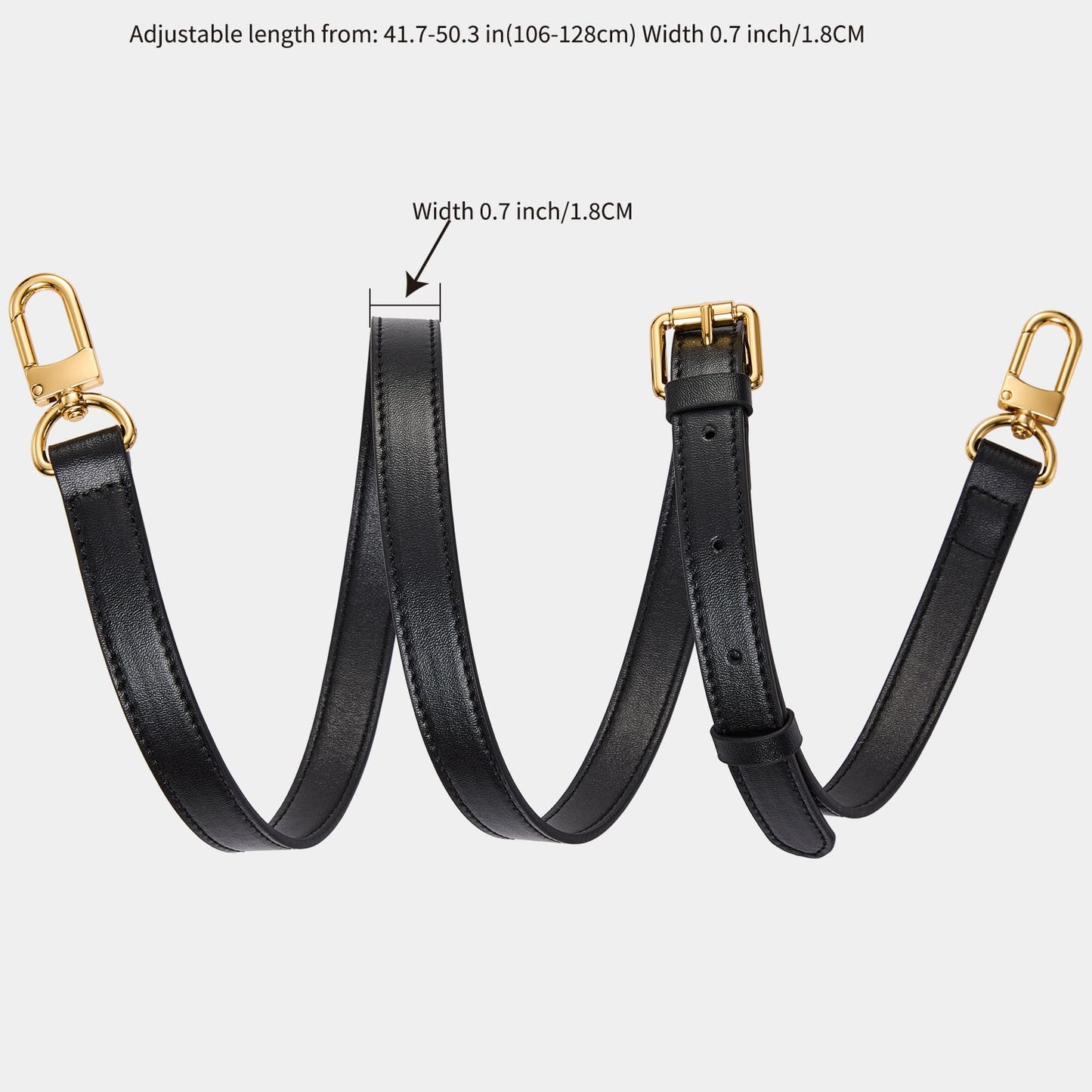 LWMYFZX Genuine Vachetta Leather Crossbody Strap | Adjustable Replacement Shoulder Strap for Handbags, Purses & Clutches (Black)