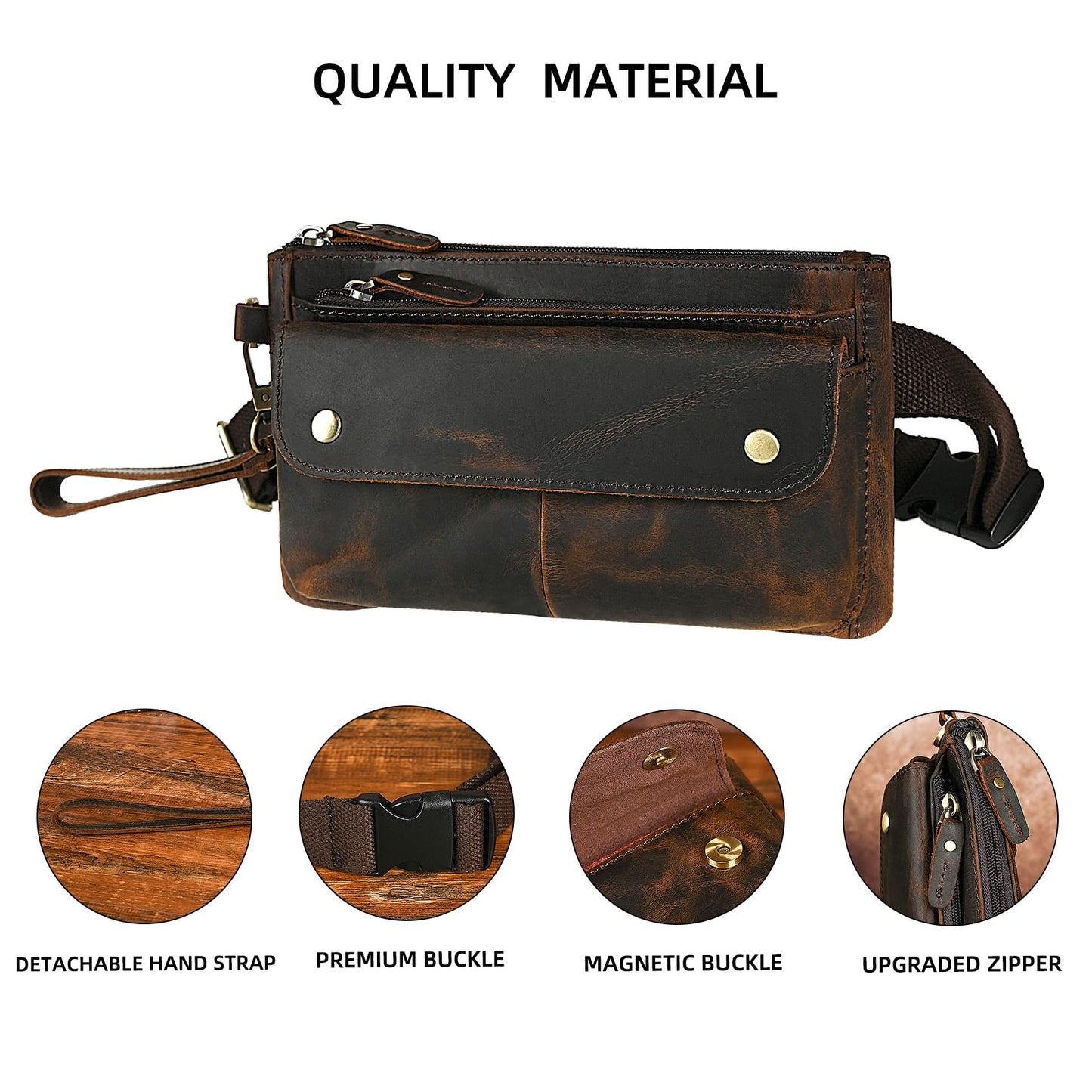 Handadsume Genuine Leather Hiking Riding Travel Fanny Waist Pack Small Phone Pouch For Men Women FB811-29 (100% Leather-The 8136 Brown)