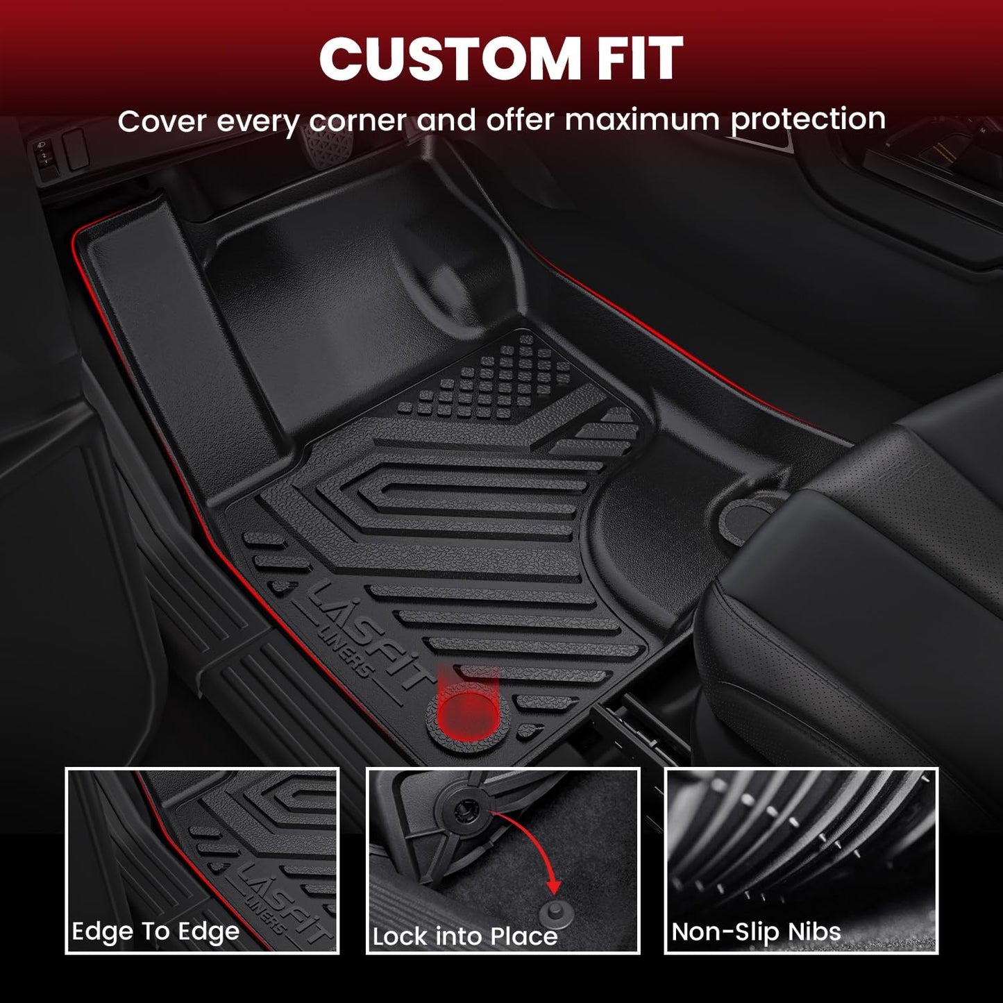 LASFIT Floor Mats and Cargo Liner for Ford Escape Gasoline 2020-2025 2026 (NOT for Hybrid Models) All Weather Protector TPE Custom Fit Car Floor Liners, 1st & 2nd Row & Trunk Set, 4PCS Black