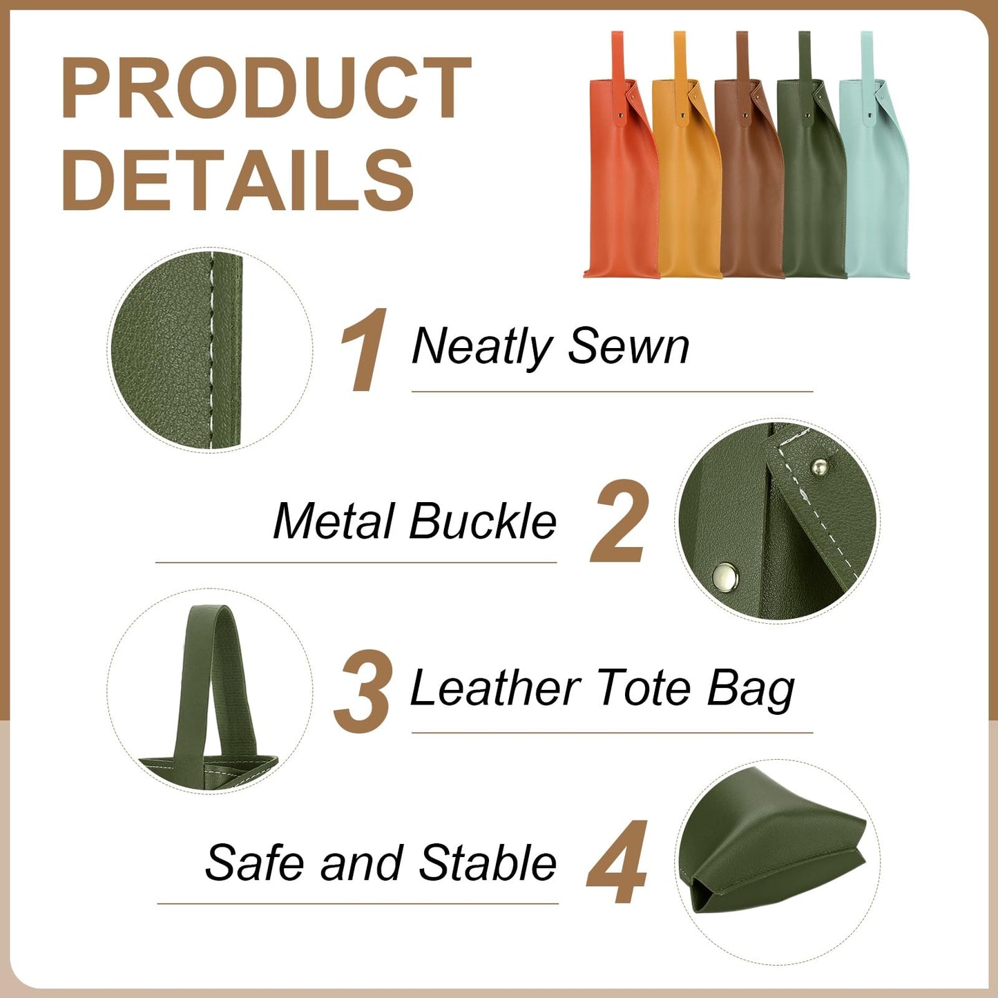 PATIKIL Leather Wine Tote Bag, Reusable Wine Gift Bag Double Layered Bottle Champagne Liquors Single Carrier for Birthday, Wedding, Picnic Party, Christmas Gifts (Green)