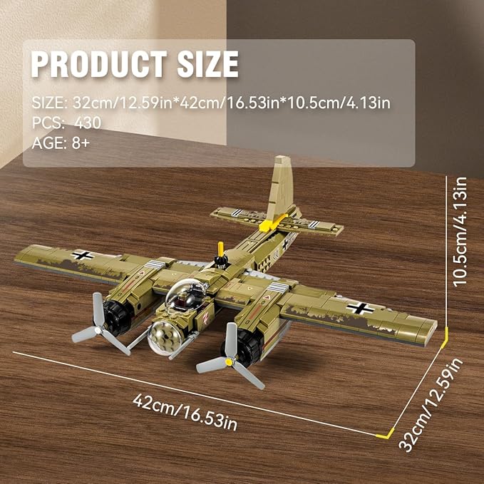 DAHONPA JU88 Bomber Plane Junker Aircraft Building Set [430pcs+] Classic German Fighter Models Perfect for Holiday Gifts and Military Displays