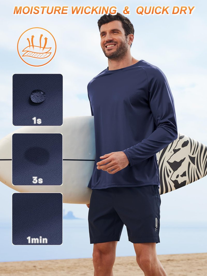 ZITY 3 Pack Mens Long Sleeve T Shirts Crew Neck Tee UPF 50 Sun Protection Moisture Wicking for Hiking Fishing Workout Gym Running