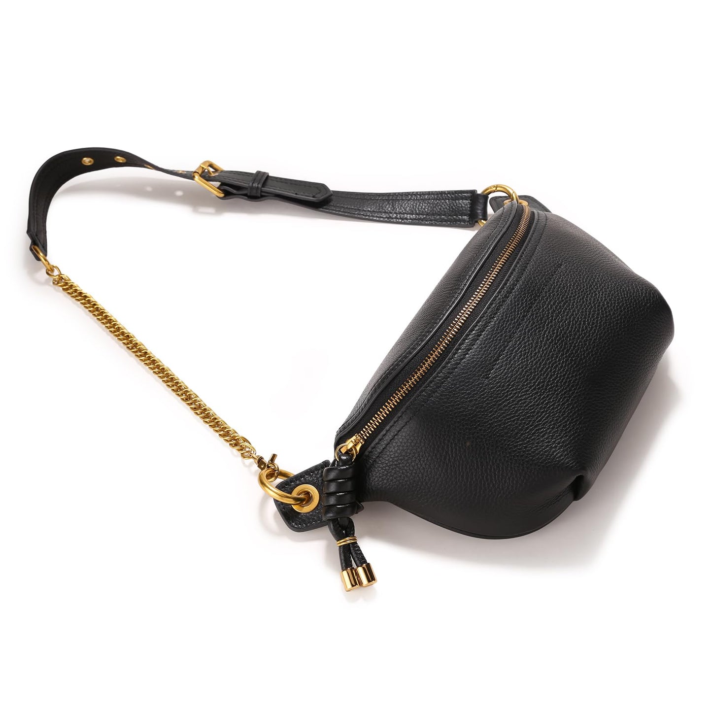 ITAMOOD Minimalist Leather Bum Bags for Women Crossbody, Lightweight Fanny Pack, Clean Design Belt Sling Bag for Everyday City Travel with Chain Straps.