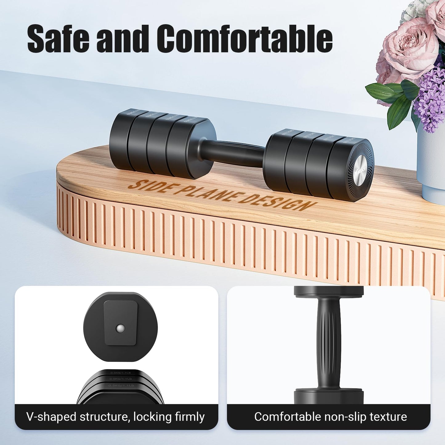 MERACH Dumbbell Set of 2, Adjustable Weight, Anti-slip Handle, Macaron Colors, Each 2.2/4.4/6.6/8.8 lbs, 4 in 1 Hand Weights for Women at Home