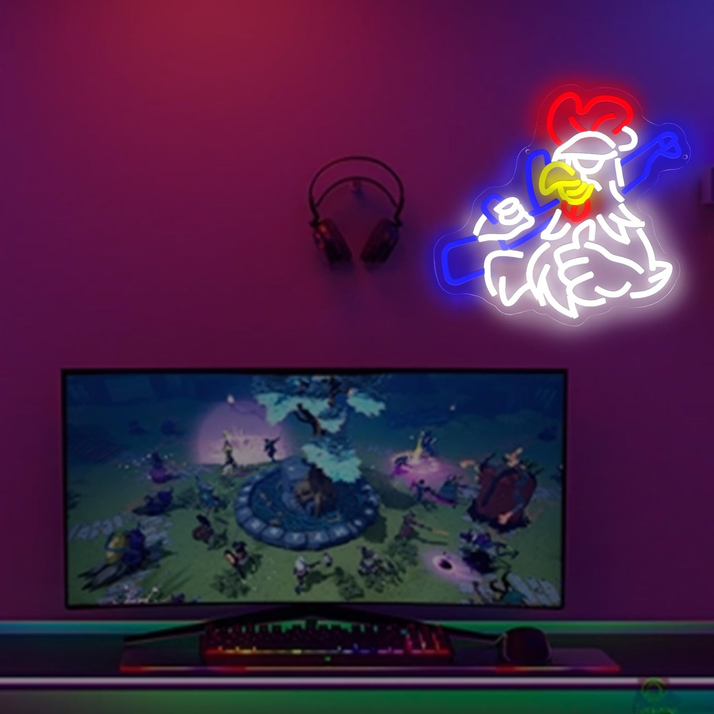 Chicken Shooting Neon Sign for Game Room, Man Cave,Rifle Led Sign for Party Decorations, Rooster Funny Neon Light for Hunting Enthusiasts,Farmhouse Coop Decor